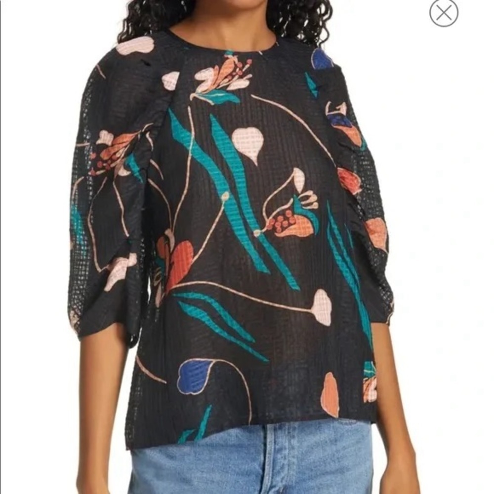 Rebecca Taylor Black Botanical Bloom Floral Blouse